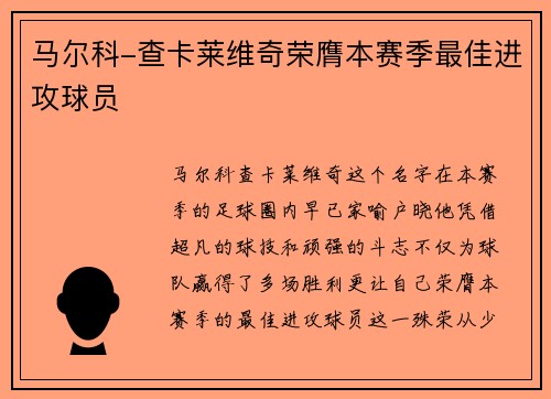 马尔科-查卡莱维奇荣膺本赛季最佳进攻球员